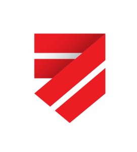 Logo for the Canadian Human Trafficking Hotline. It features a stylised red ribbon folded into a shield-like shape with two white diagonal lines.